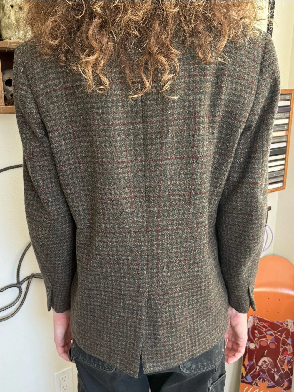 Vintage 50s 60s Tweed Wool Lined Houndstooth Plaid Blazer ~ Size M / 40R